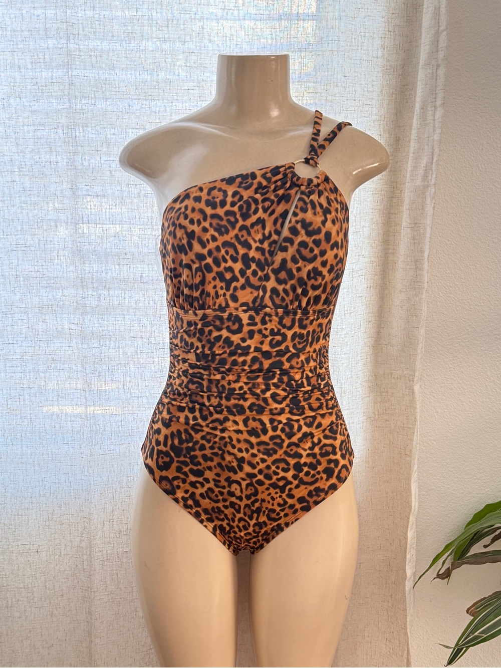 sofia by sofia vergara Leopard One-Shoulder Swim One-Piece - Brown/Black